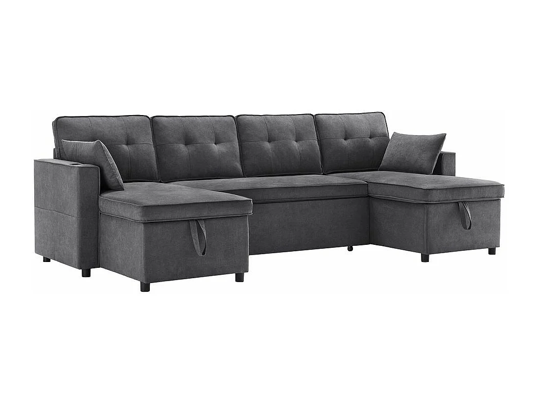 Canapé avec fonction couchage canapé en U tissus en coton et lin avec porte-gobelets deux espaces de rangement Gris