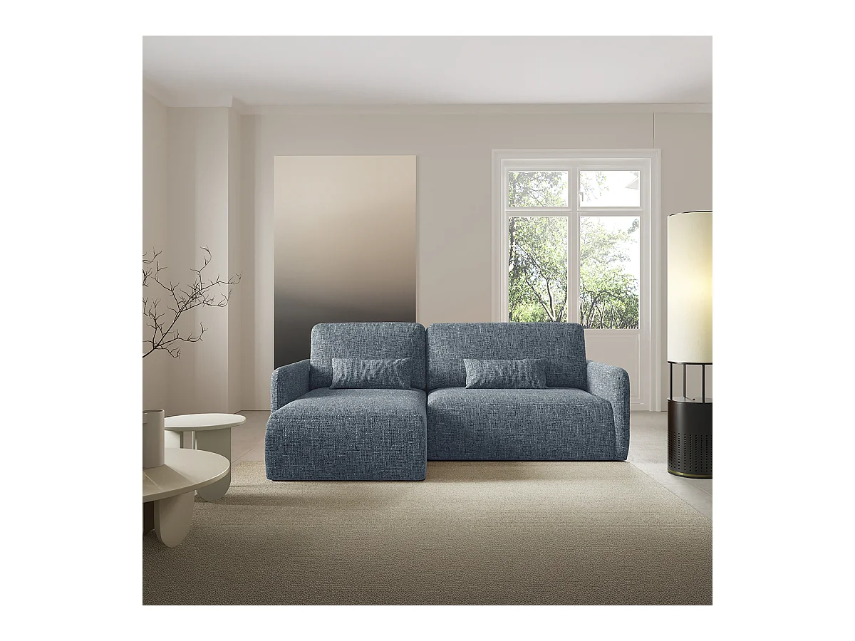 Canapé d'angle réversible et convertible 3 places avec coffre Lazare Bleu