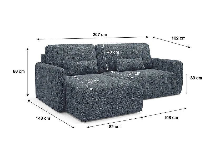 Canapé d'angle réversible et convertible 3 places avec coffre Lazare Bleu