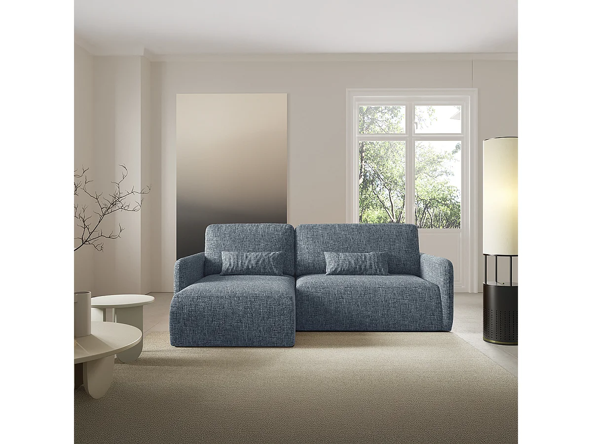Canapé d'angle réversible et convertible 3 places avec coffre Lazare Bleu