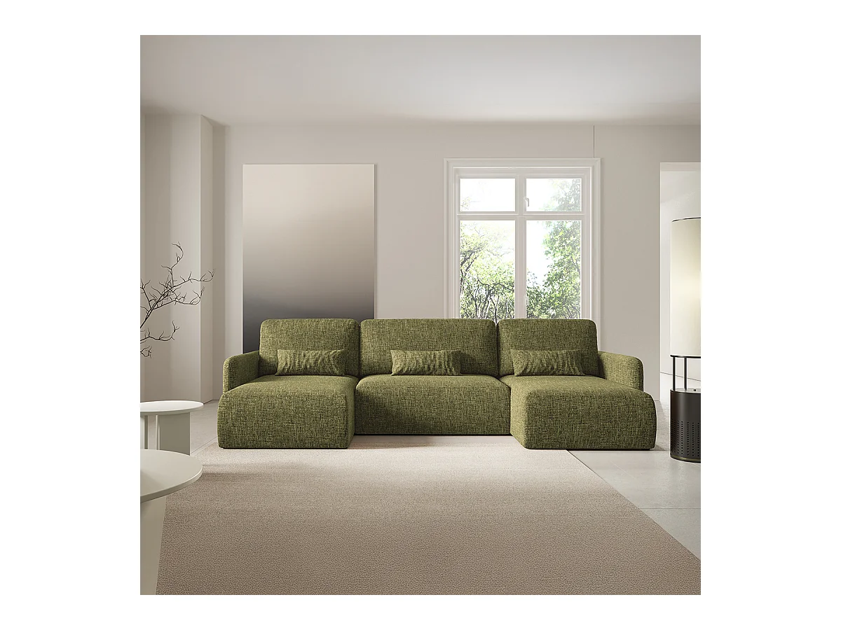 Canapé U convertible 4 places avec coffre Lazare Vert