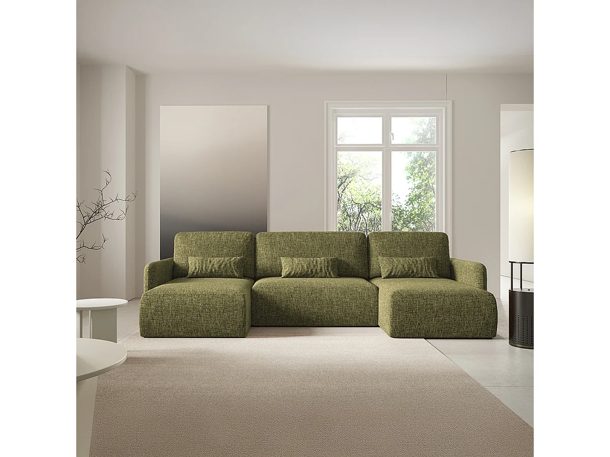 Canapé U convertible 4 places avec coffre Lazare Vert
