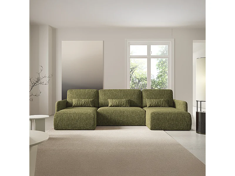 Canapé U convertible 4 places avec coffre Lazare Vert