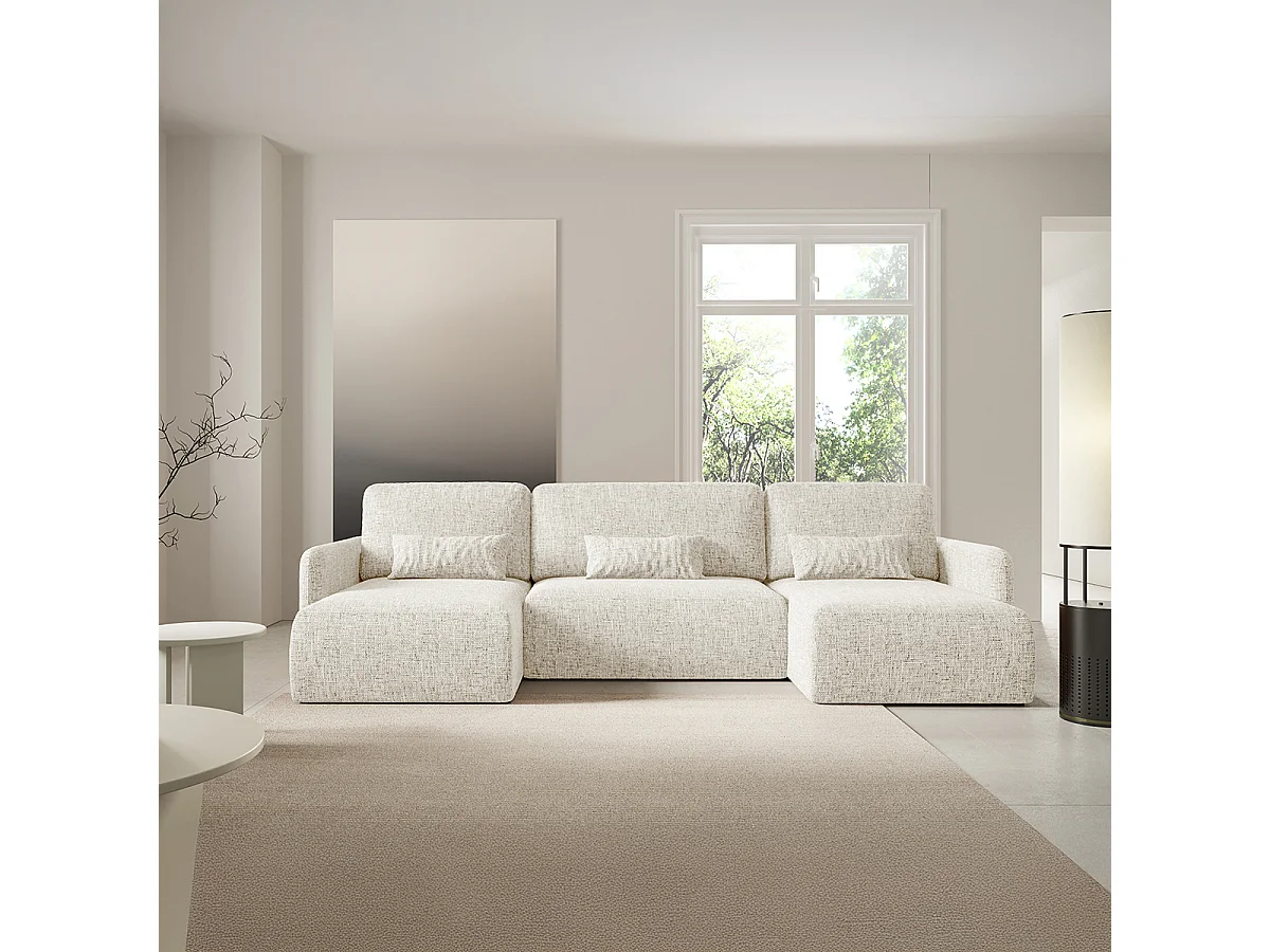 Canapé U convertible 4 places avec coffre Lazare Blanc cassé