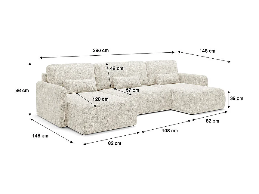 Canapé U convertible 4 places avec coffre Lazare Blanc cassé