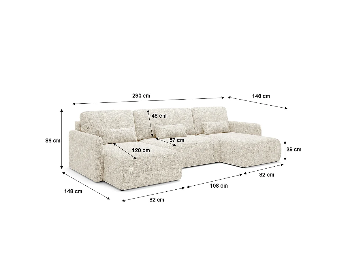 Canapé convertible 4 places avec coffre en tissu blanc casse
