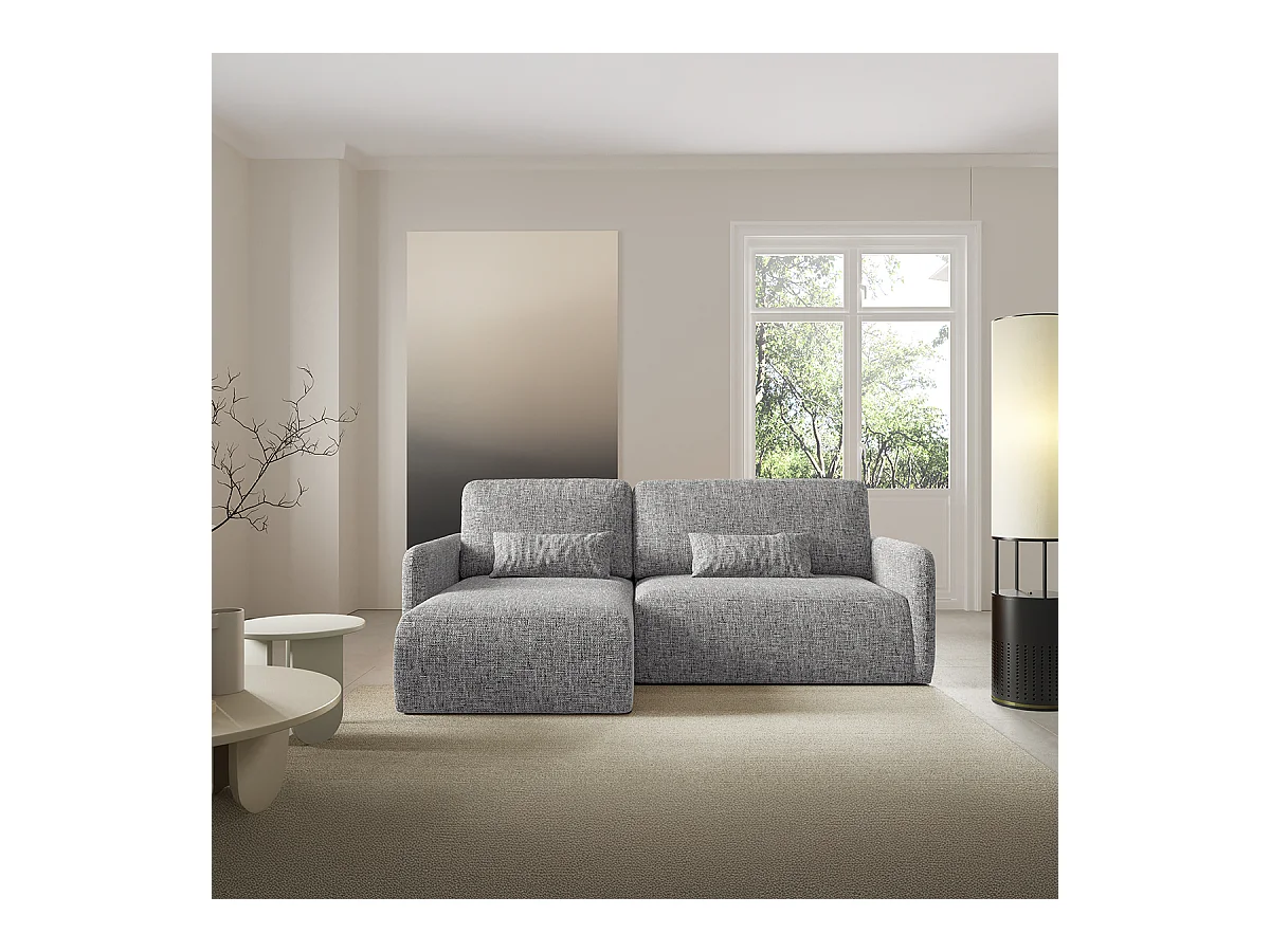 Canapé d'angle réversible et convertible 3 places avec coffre Lazare Gris
