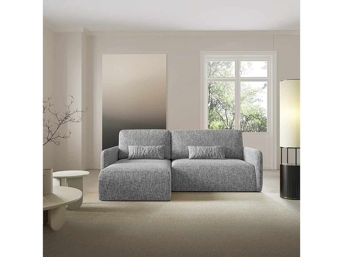 Canapé d'angle réversible et convertible 3 places avec coffre Lazare Gris