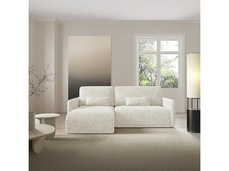 Canapé d'angle réversible et convertible 3 places avec coffre Lazare Blanc cassé