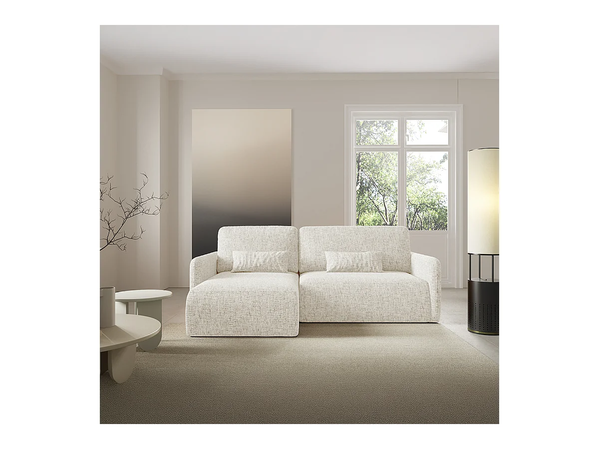 Canapé d'angle réversible et convertible 3 places avec coffre Lazare Blanc cassé