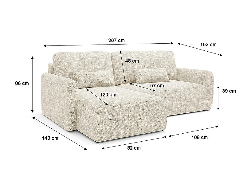 Canapé d'angle réversible et convertible 3 places avec coffre Lazare Blanc cassé