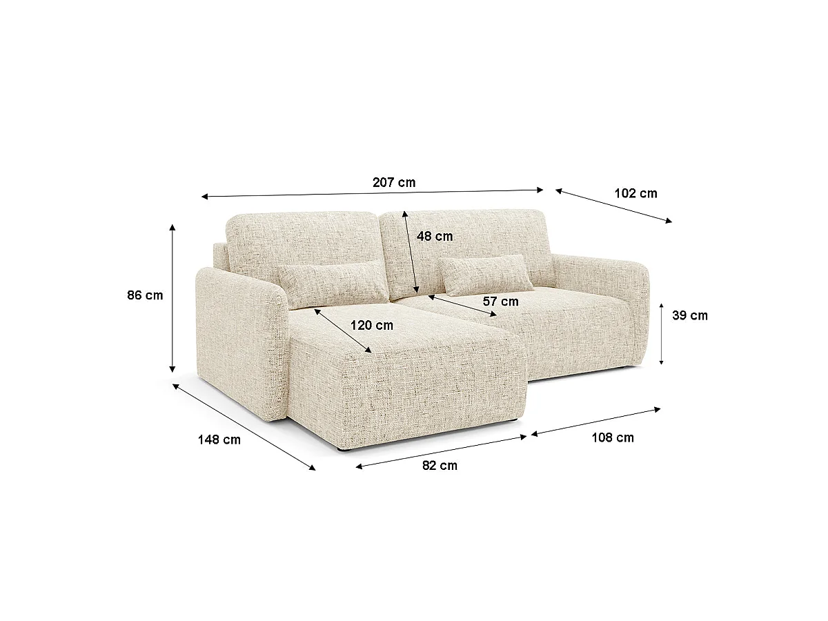 Canapé d'angle convertible 3 places en tissu blanc casse LAZARE