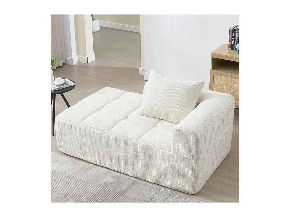 Canapé 1 places sans installation en chenille avec chaise longue accoudoirs coussin et poche latérale pour télécommande couleur beige