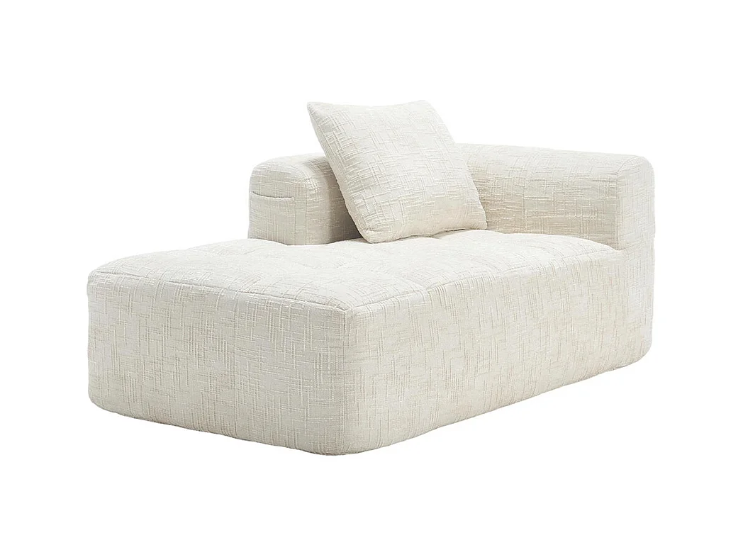 Canapé 1 places sans installation en chenille avec chaise longue accoudoirs coussin et poche latérale pour télécommande couleur beige