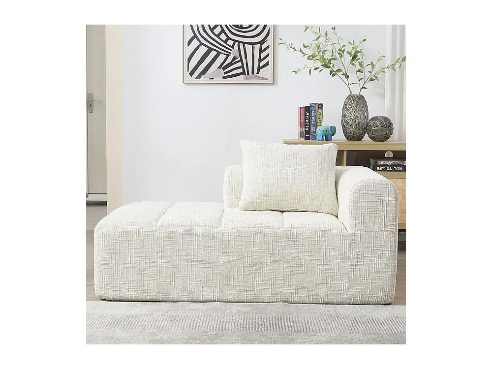 Canapé 1 places sans installation en chenille avec chaise longue accoudoirs coussin et poche latérale pour télécommande couleur beige
