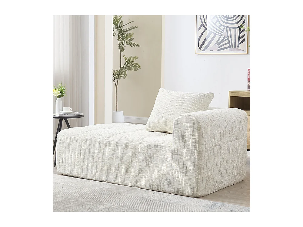Canapé 1 places sans installation en chenille avec chaise longue accoudoirs coussin et poche latérale pour télécommande couleur beige