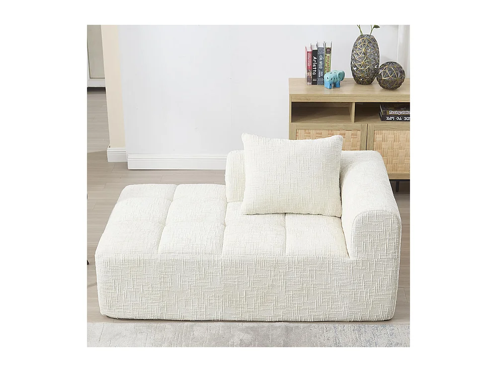 Canapé 1 places sans installation en chenille avec chaise longue accoudoirs coussin et poche latérale pour télécommande couleur beige