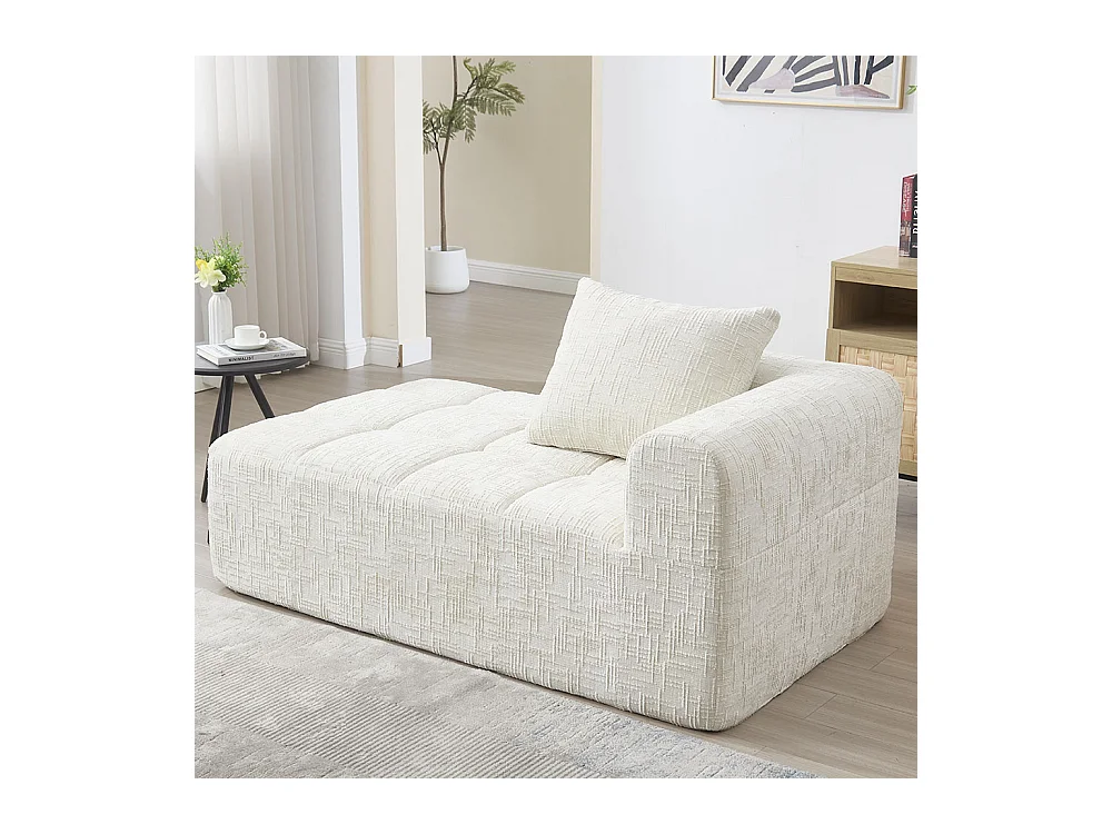 Canapé 1 places sans installation en chenille avec chaise longue accoudoirs coussin et poche latérale pour télécommande couleur beige