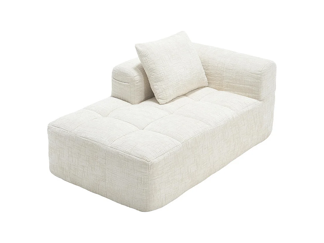 Canapé 1 places sans installation en chenille avec chaise longue accoudoirs coussin et poche latérale pour télécommande couleur beige