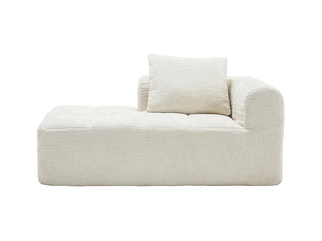 Canapé 1 places sans installation en chenille avec chaise longue accoudoirs coussin et poche latérale pour télécommande couleur beige