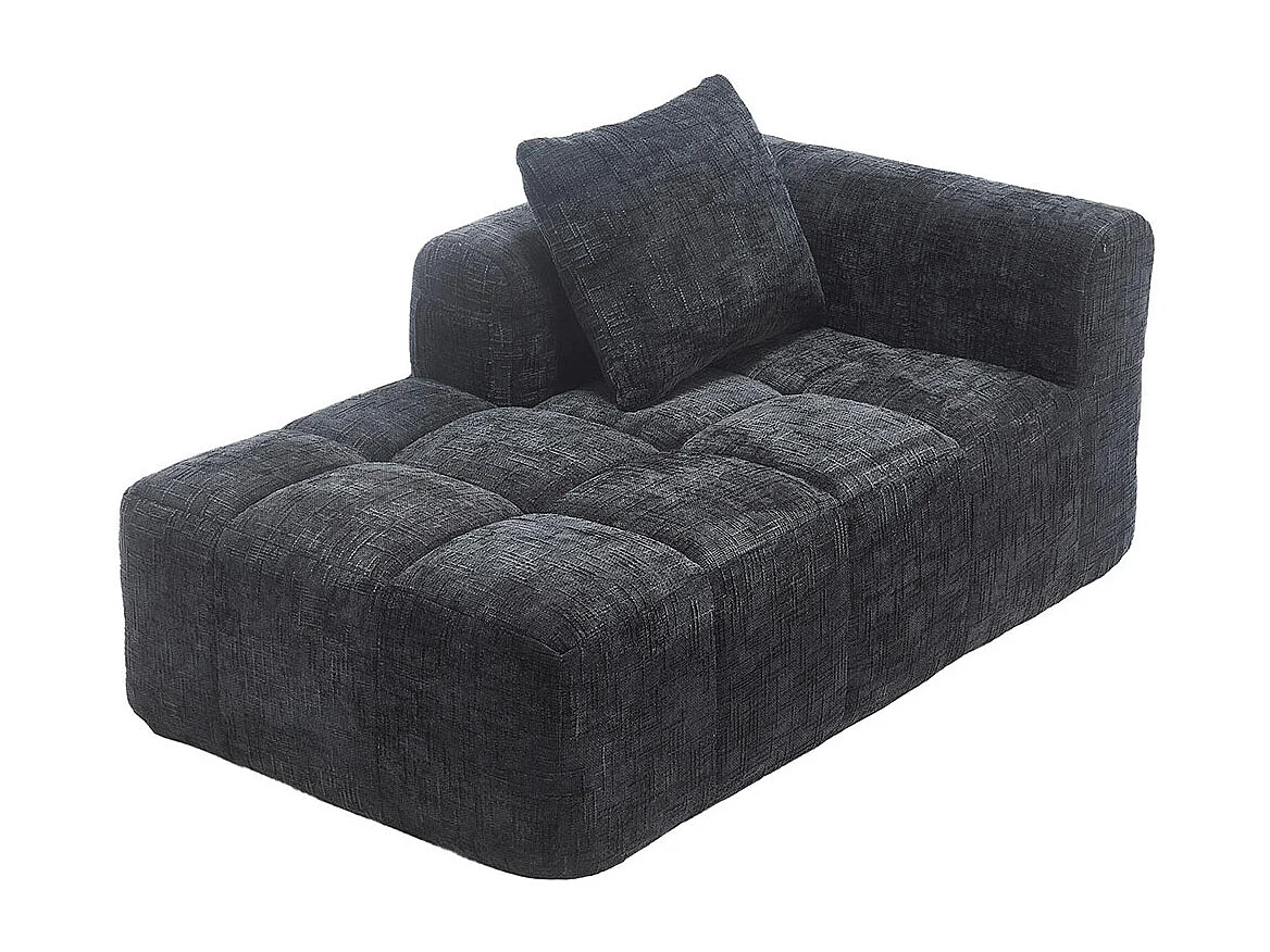 Canapé 1 places sans installation en chenille avec chaise longue accoudoirs coussin et poche latérale pour télécommande couleur noir