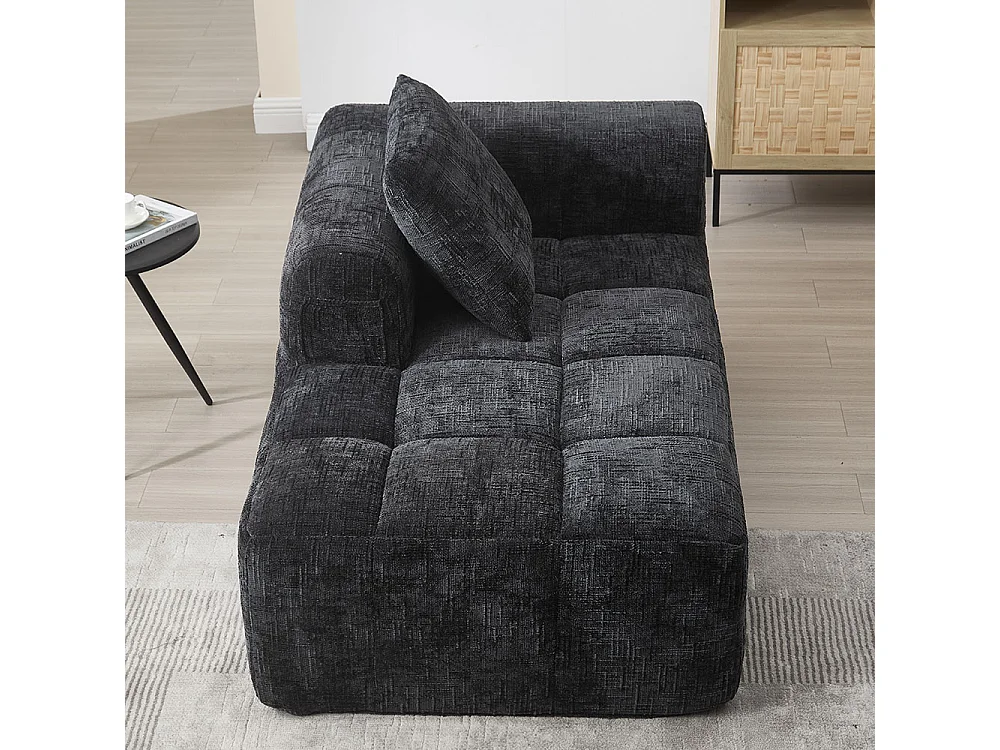 Canapé 1 places sans installation en chenille avec chaise longue accoudoirs coussin et poche latérale pour télécommande couleur noir