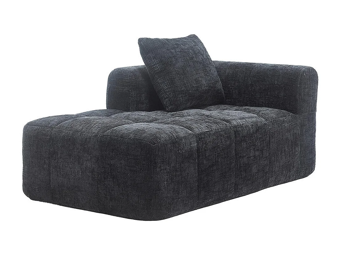 Canapé 1 places sans installation en chenille avec chaise longue accoudoirs coussin et poche latérale pour télécommande couleur noir