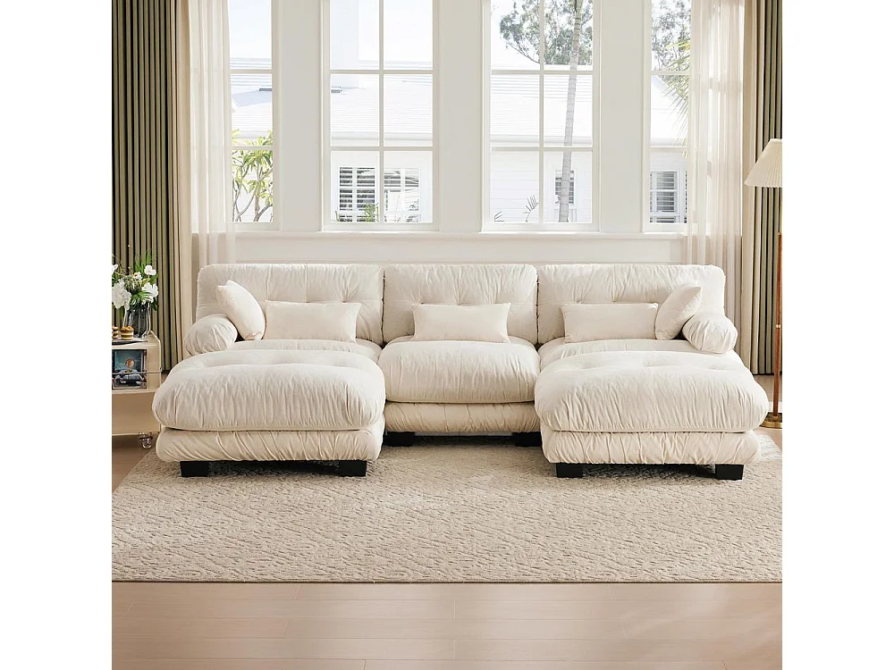 Canapé modulaire canapé d'angle tissu velours et design grand nuage 5 places rembourrage 100 % mousse à mémoire de forme construction robuste beige