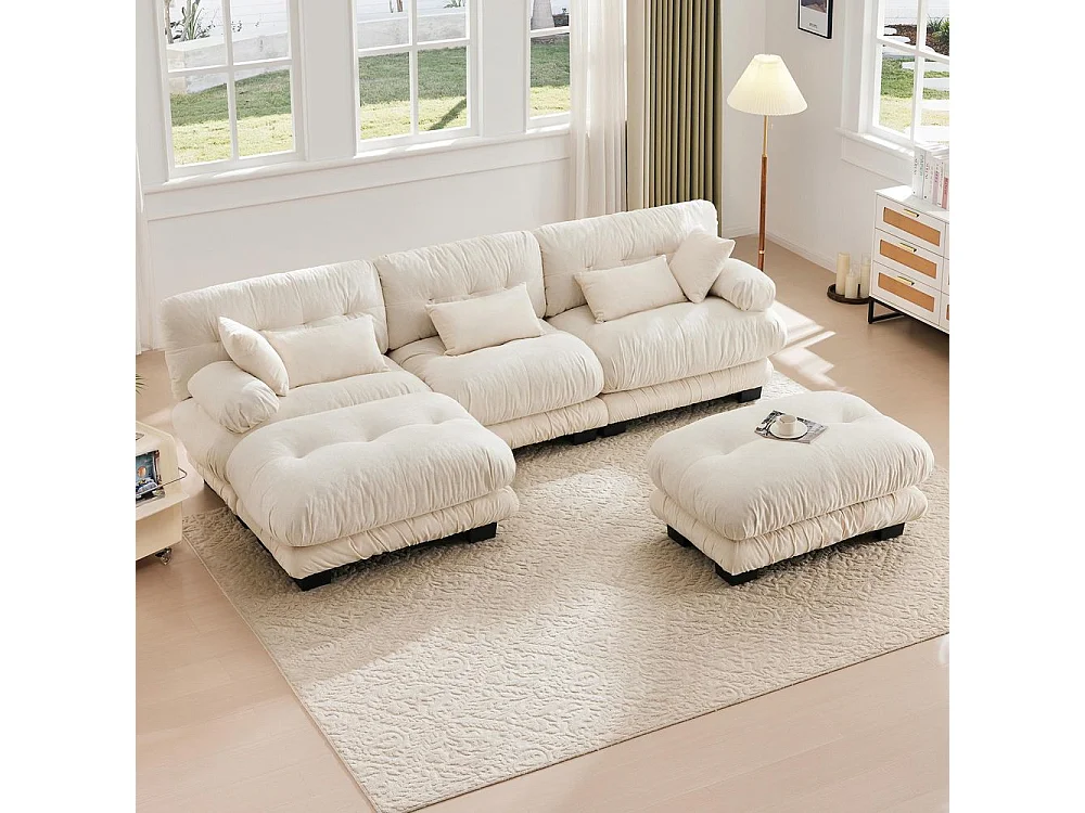 Canapé modulaire canapé d'angle tissu velours et design grand nuage 5 places rembourrage 100 % mousse à mémoire de forme construction robuste beige