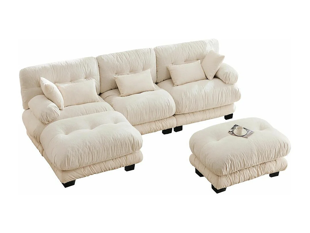 Canapé modulaire canapé d'angle tissu velours et design grand nuage 5 places rembourrage 100 % mousse à mémoire de forme construction robuste beige