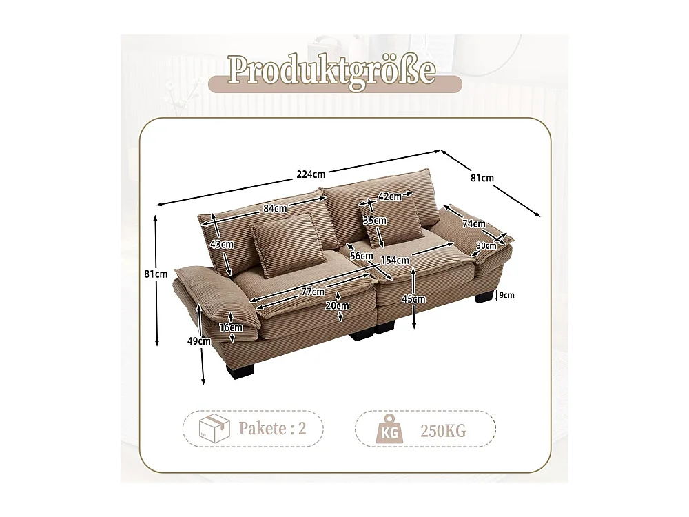 Canapé droit double moderne avec un matelas un coussin suffisant confortable mais spacieux kaki