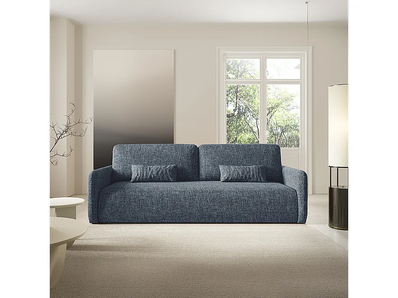 Canapé convertible 3 places avec coffre Lazare Bleu