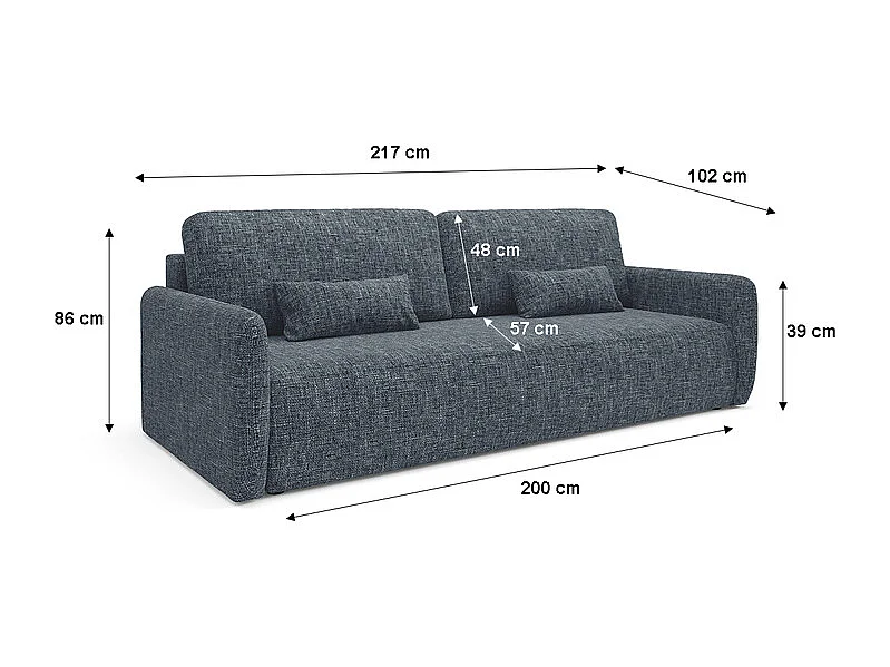 Canapé convertible 3 places avec coffre Lazare Bleu