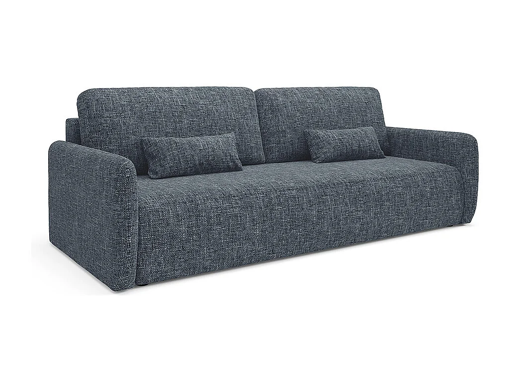 Canapé convertible 3 places avec coffre en tissu bleu LAZARE