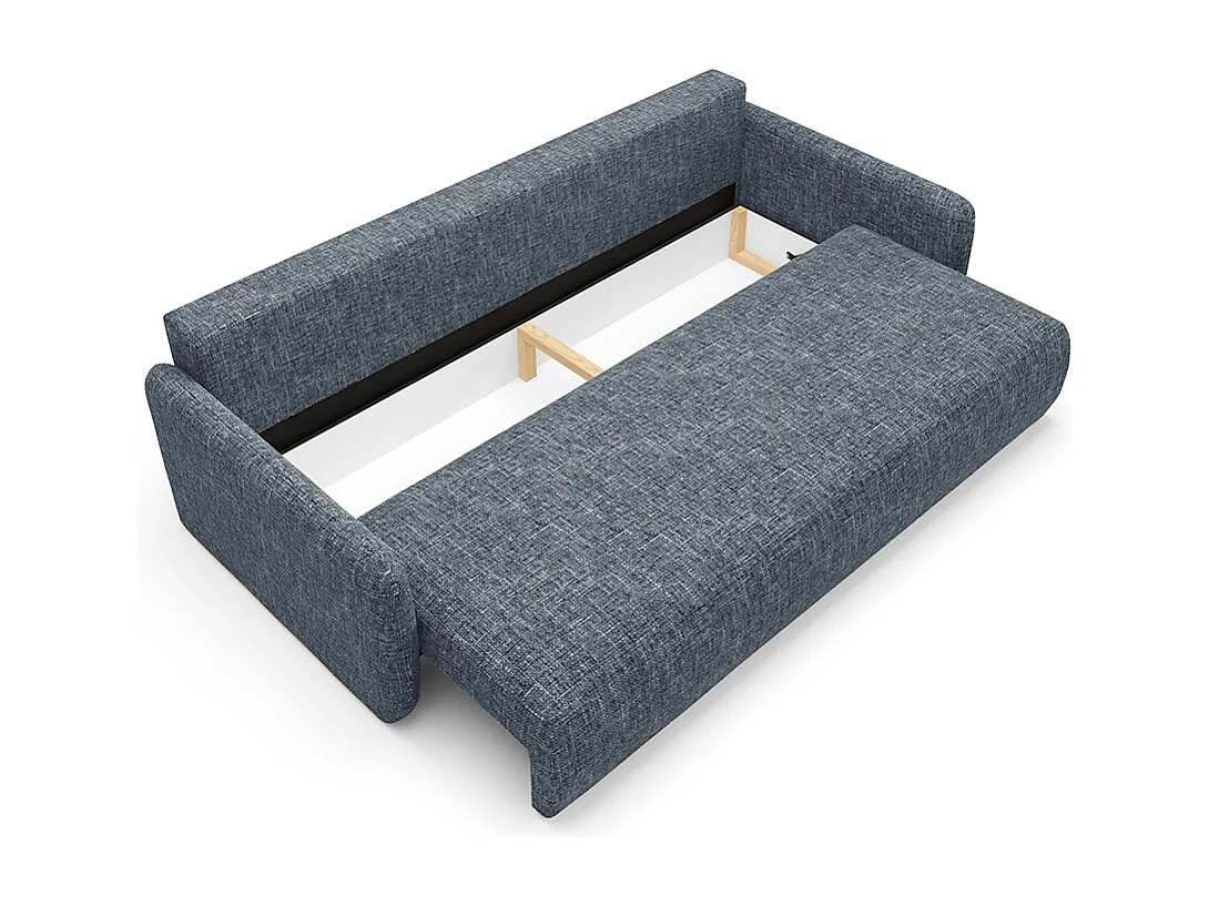 Canapé convertible 3 places avec coffre en tissu bleu LAZARE