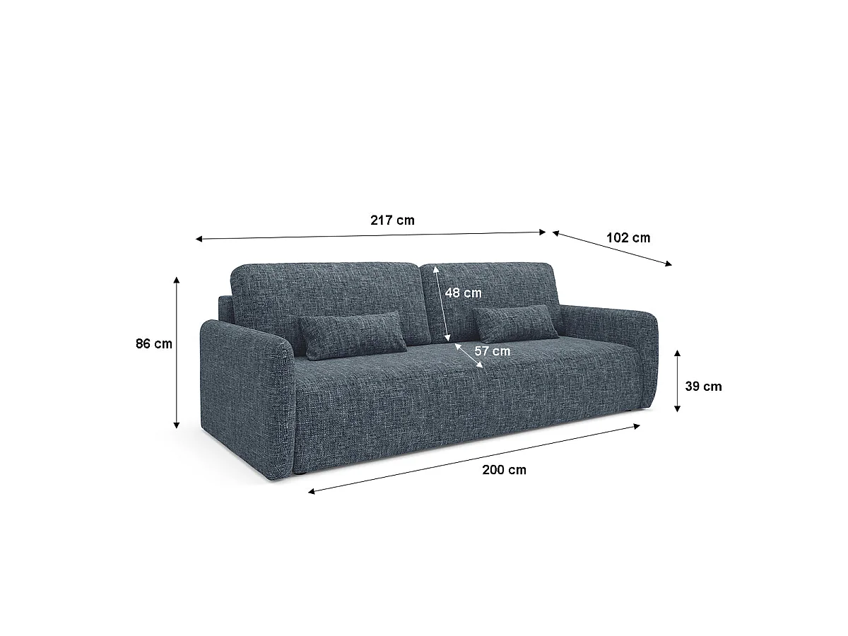 Canapé convertible 3 places avec coffre en tissu bleu LAZARE