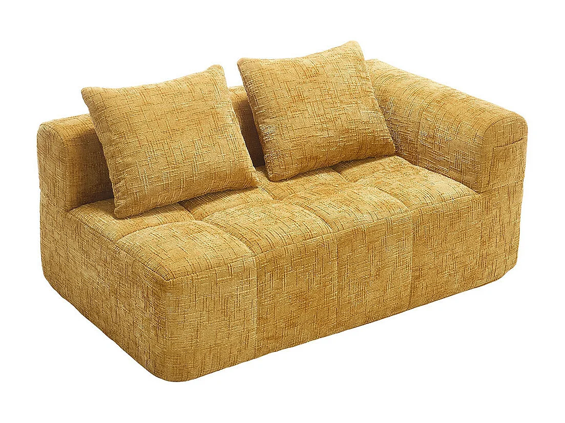 Canapé 2 places sans installation en chenille avec chaise longue accoudoirs coussin et poche latérale pour télécommande couleur jaune