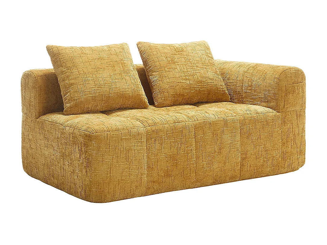 Canapé 2 places sans installation en chenille avec chaise longue accoudoirs coussin et poche latérale pour télécommande couleur jaune
