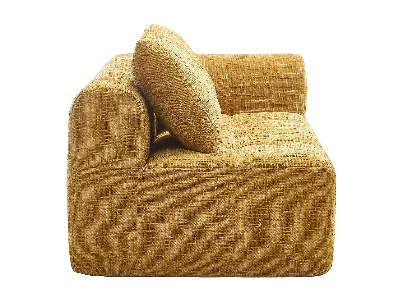 Canapé 2 places sans installation en chenille avec chaise longue accoudoirs coussin et poche latérale pour télécommande couleur jaune