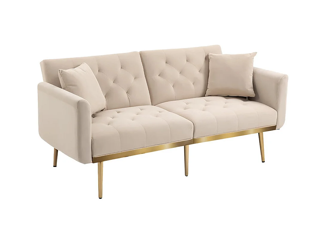 Canapé double moderne avec coussins canapé en velours avec dossier réglable confortable avec pieds en métal pour petits espaces beige