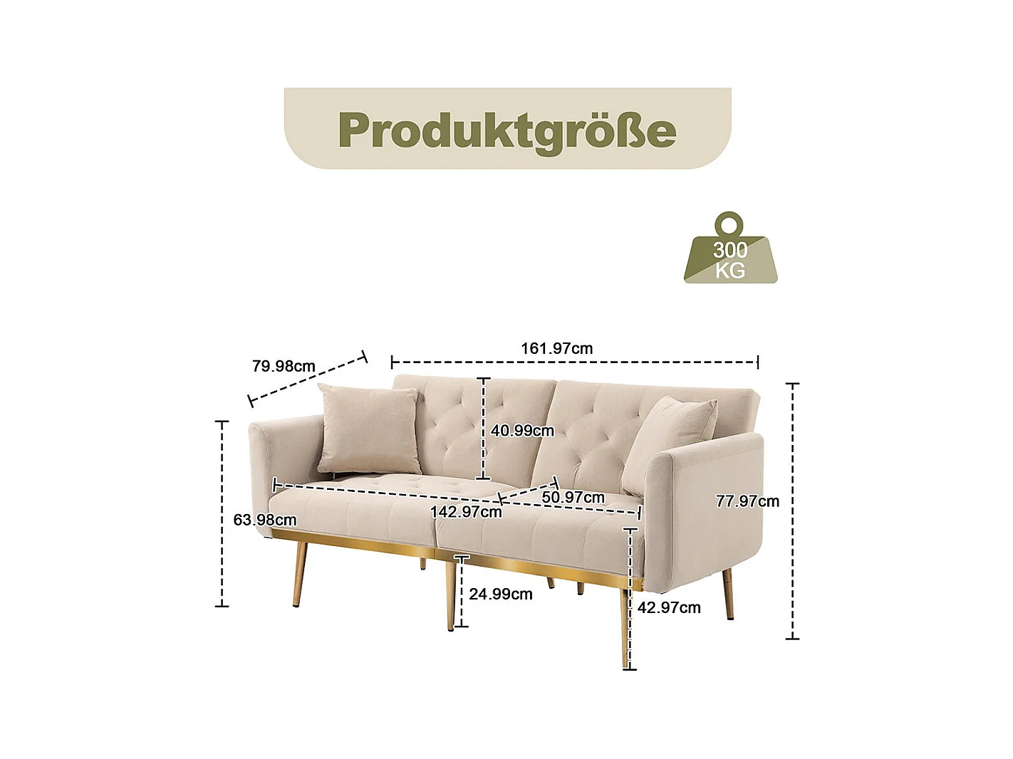 Canapé double moderne avec coussins canapé en velours avec dossier réglable confortable avec pieds en métal pour petits espaces beige