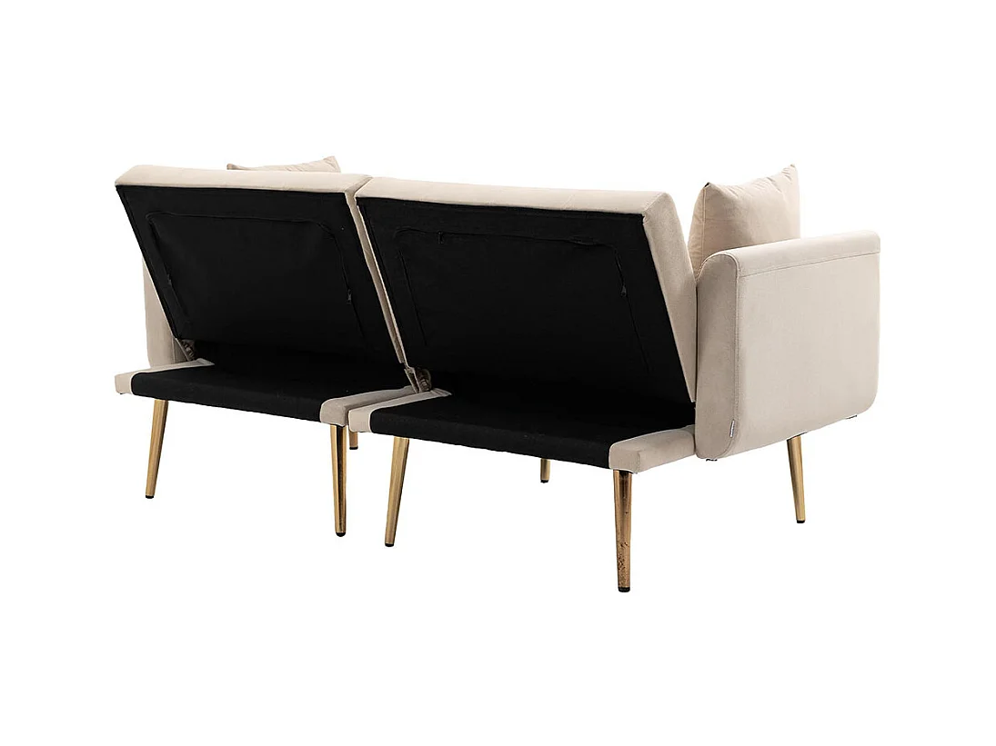 Canapé double moderne avec coussins canapé en velours avec dossier réglable confortable avec pieds en métal pour petits espaces beige