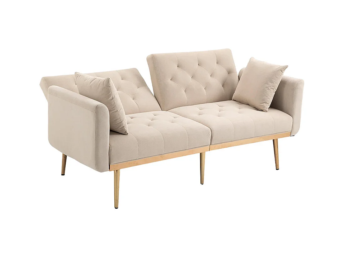 Canapé double moderne avec coussins canapé en velours avec dossier réglable confortable avec pieds en métal pour petits espaces beige
