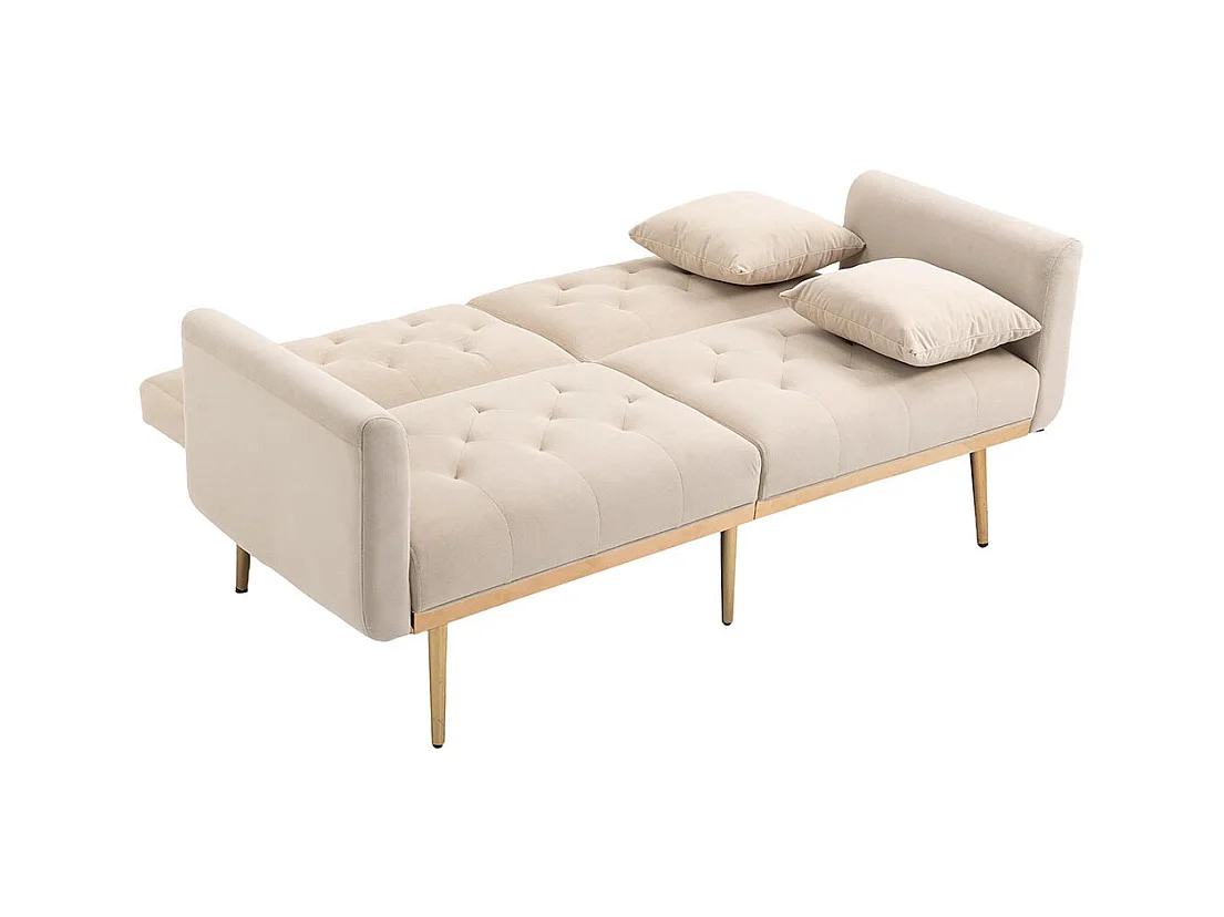 Canapé double moderne avec coussins canapé en velours avec dossier réglable confortable avec pieds en métal pour petits espaces beige