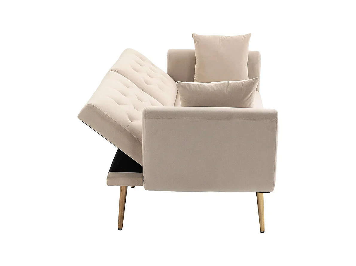 Canapé double moderne avec coussins canapé en velours avec dossier réglable confortable avec pieds en métal pour petits espaces beige