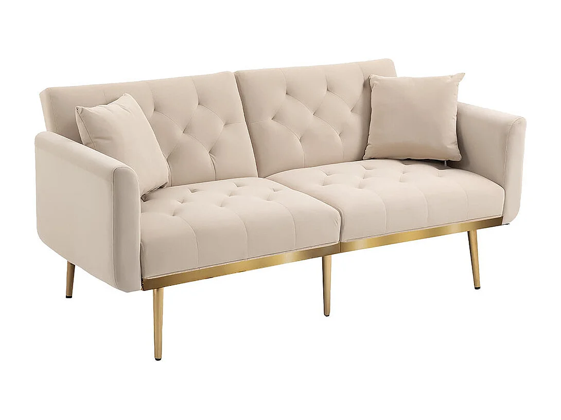 Canapé double moderne avec coussins canapé en velours avec dossier réglable confortable avec pieds en métal pour petits espaces beige