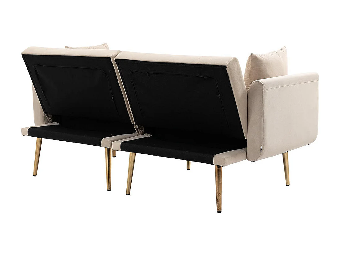 Canapé double moderne avec coussins canapé en velours avec dossier réglable confortable avec pieds en métal pour petits espaces beige