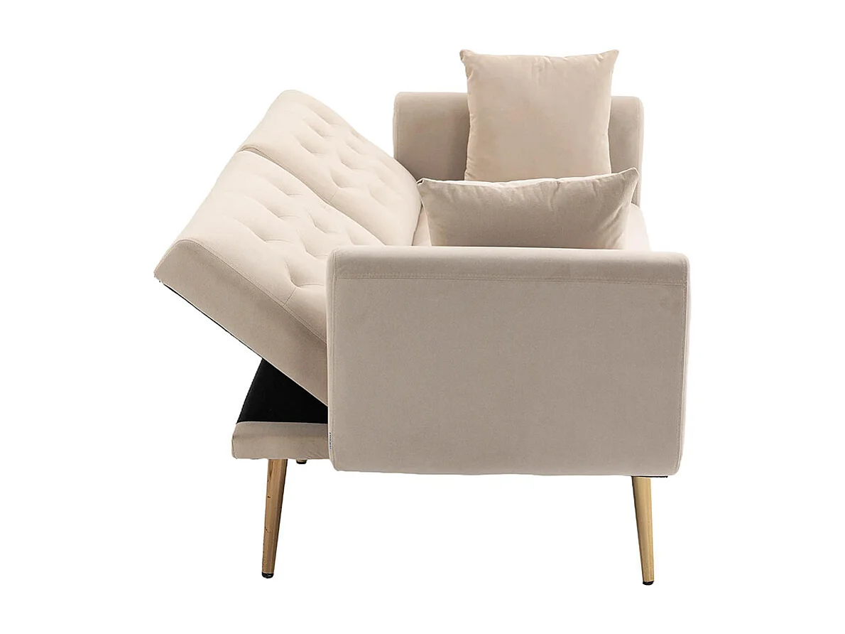 Canapé double moderne avec coussins canapé en velours avec dossier réglable confortable avec pieds en métal pour petits espaces beige