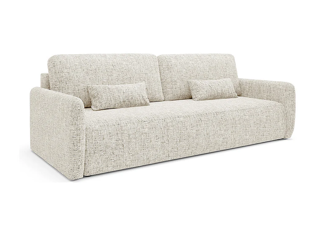 Canapé convertible 3 places avec coffre en tissu blanc casse