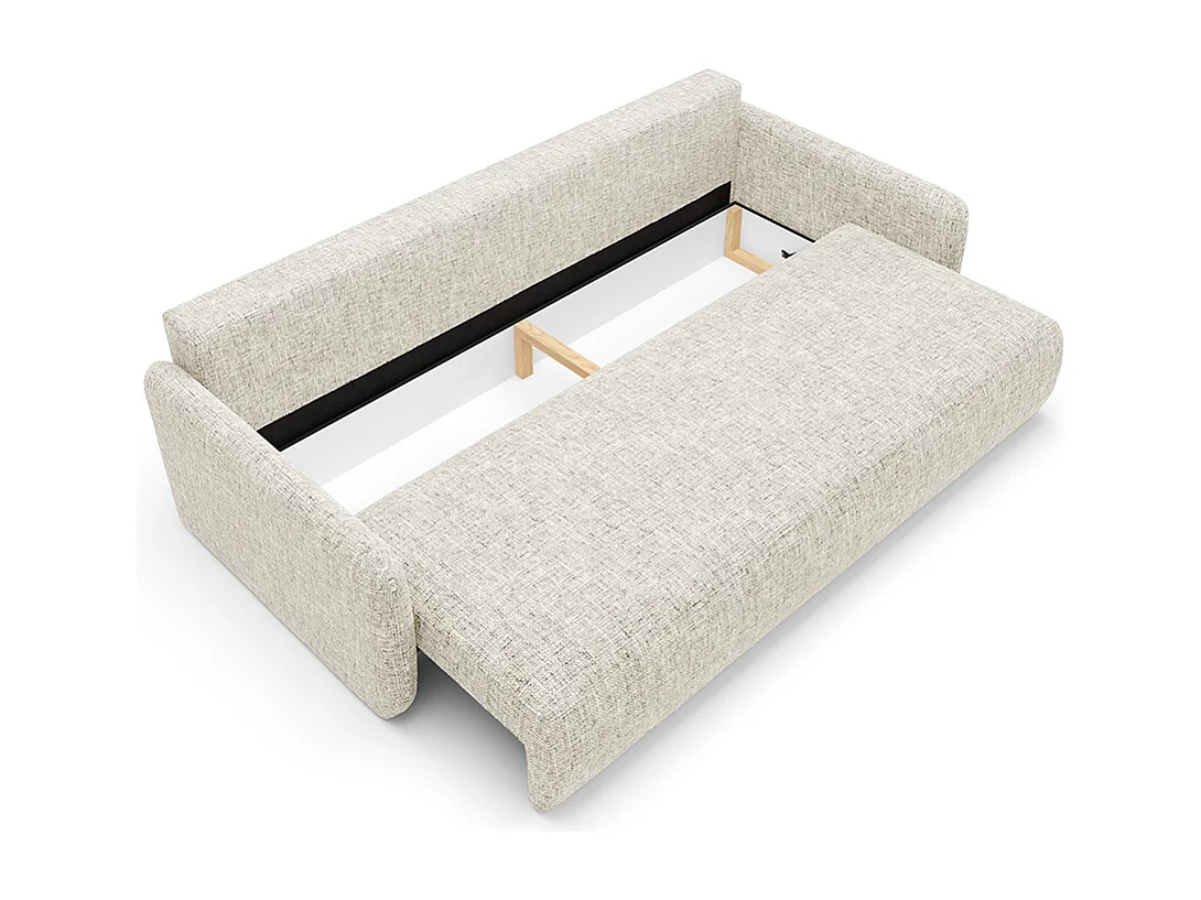 Canapé convertible 3 places avec coffre en tissu blanc casse